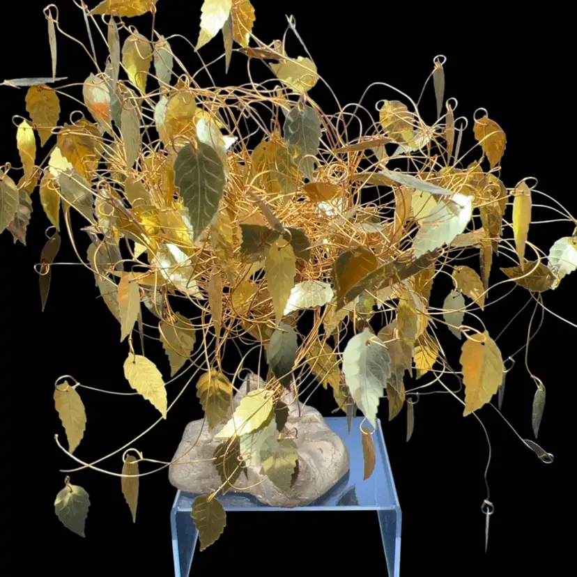 Vintage Mid Century Gold Leaf Money Tree Twisted Copper 8” x 8”
