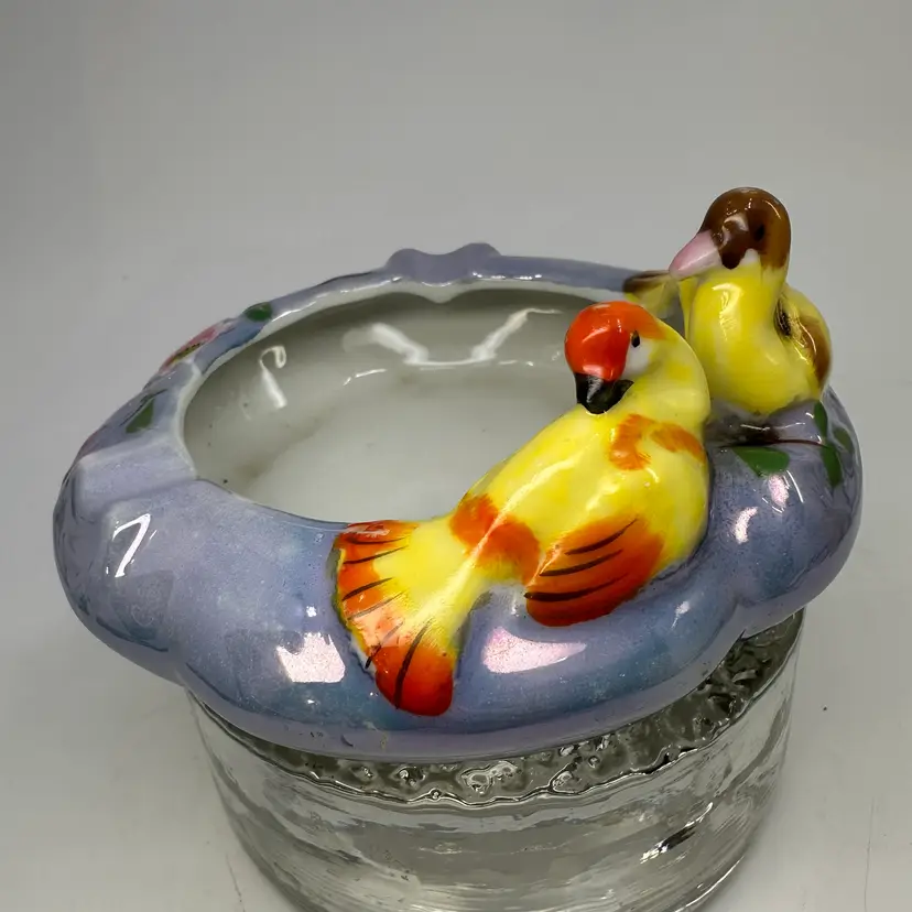 Handmade Japan Ashtray/Trinket Dish With Birds 4.5”