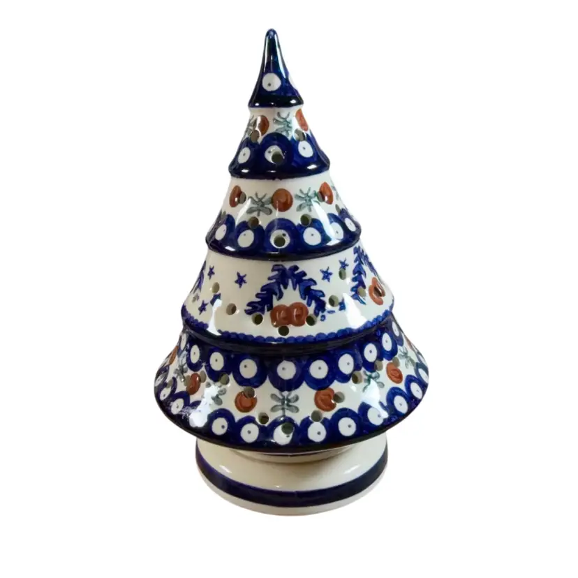 Boleslaweic Polish Pottery Christmas Tree Luminary 9”