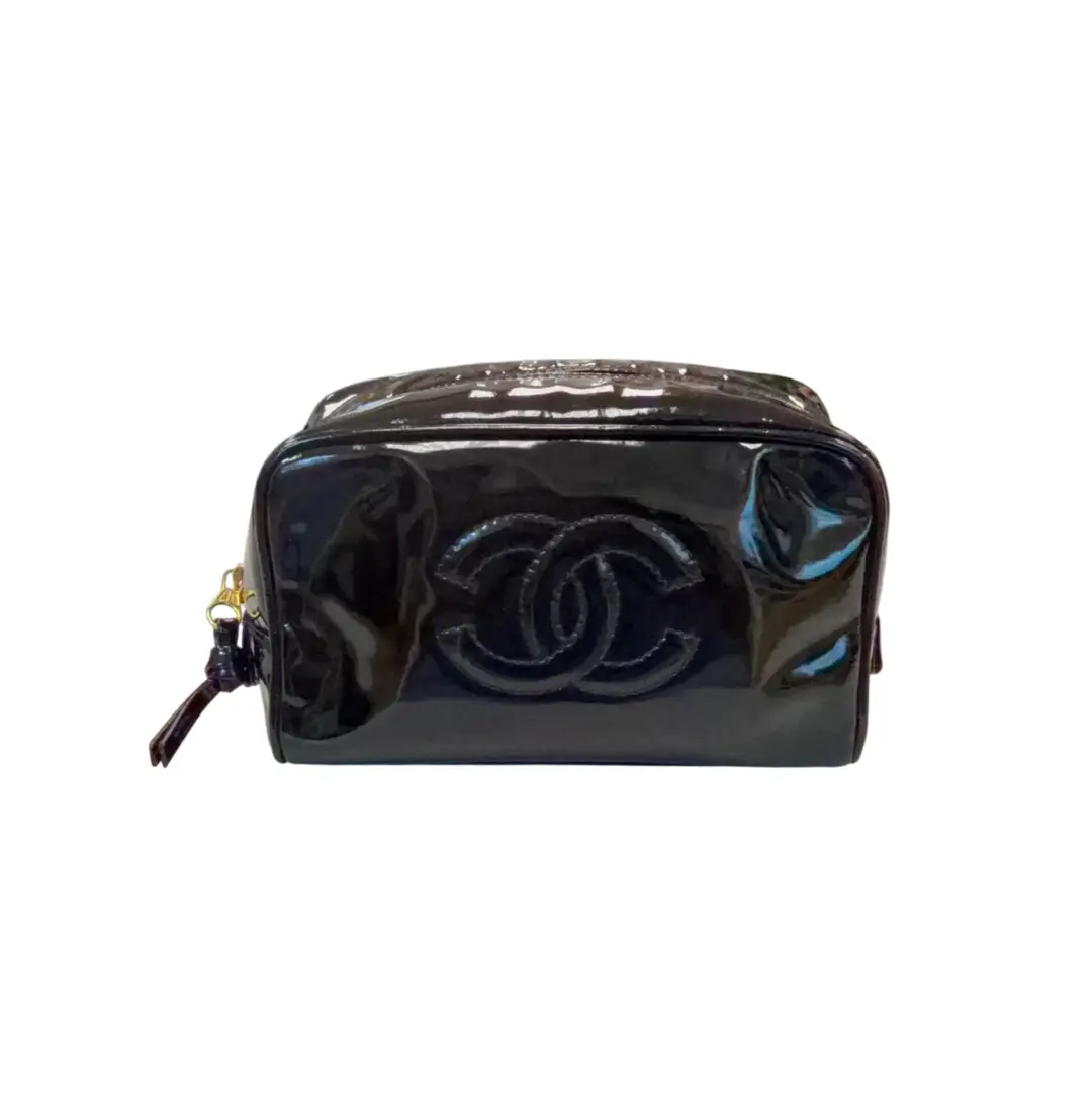 Chanel Vintage Black Patent Cosmetic Pouch