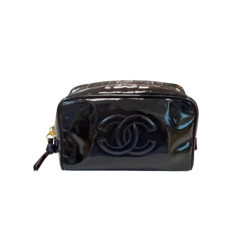 Chanel Vintage Black Patent Cosmetic Pouch