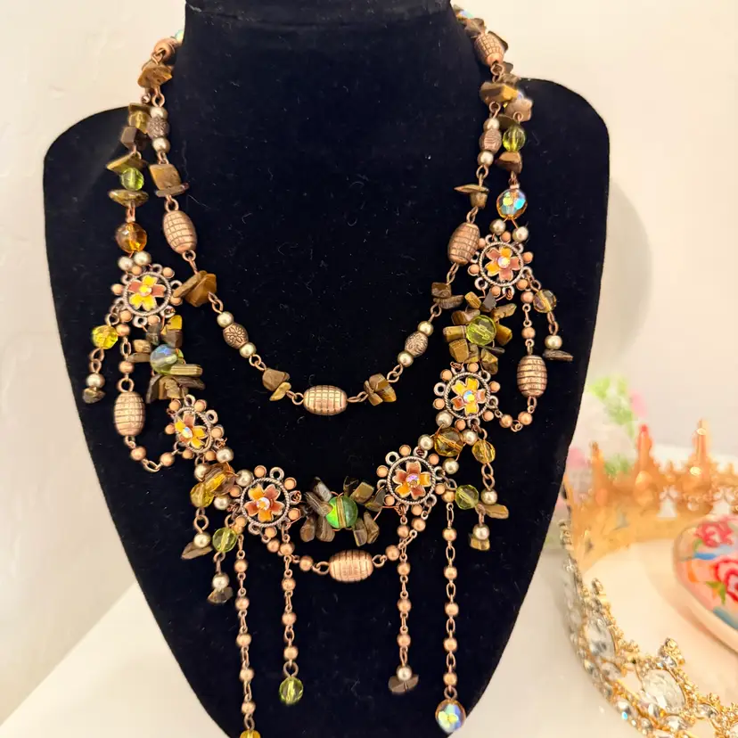 Ornate Multi Layered Felicia Designs Copper tone and Enamel Necklace