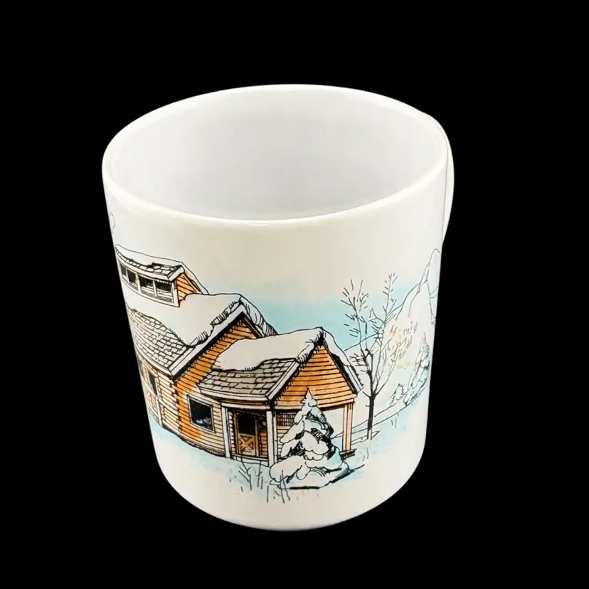 Vintage Snowy Cabin Coffee Mug By Thomas J Lipton 4.5” At Handle x 3.75” Tall