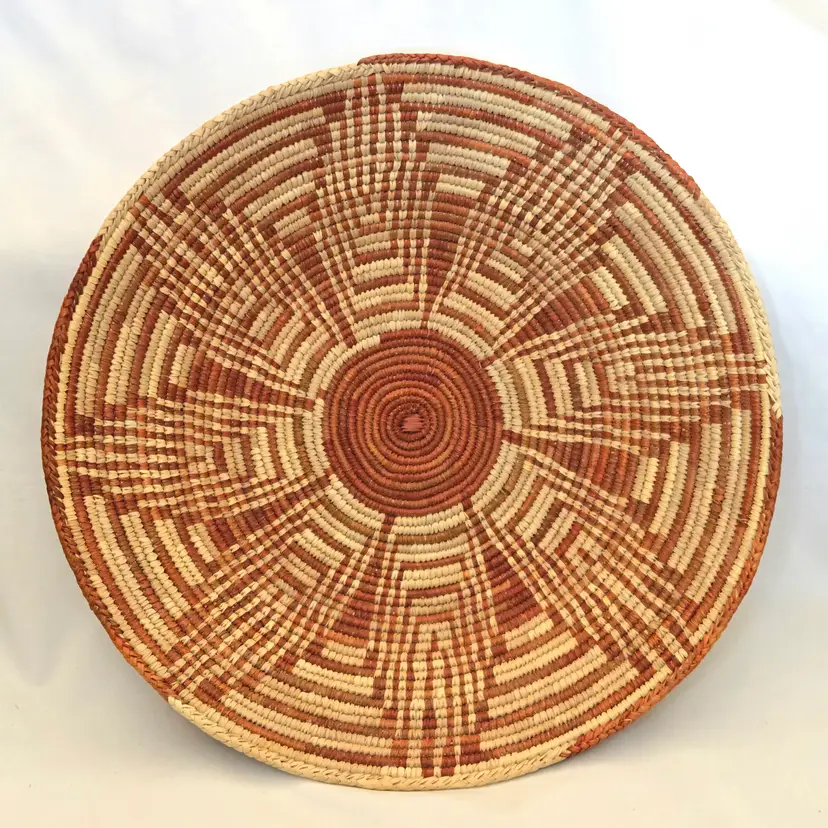 Handwoven Pakistan Palm Basket 13¾” Fair Trade Date Palm Fiber Boho Round Decor