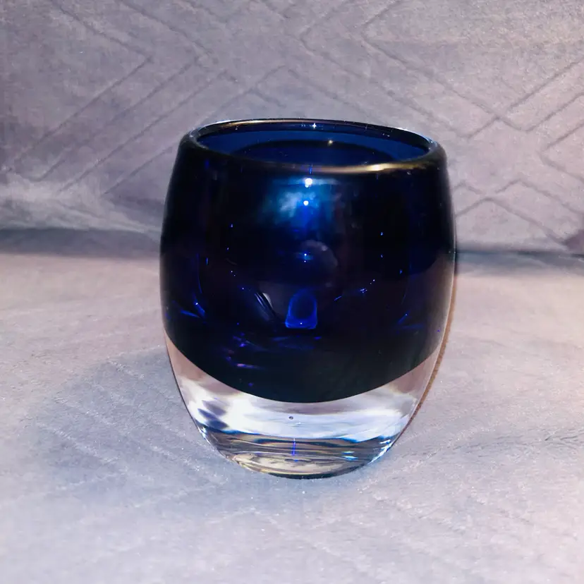 Crate and Barrel Diva Sapphire Blue Glass Votive Holder Discontinued Design
