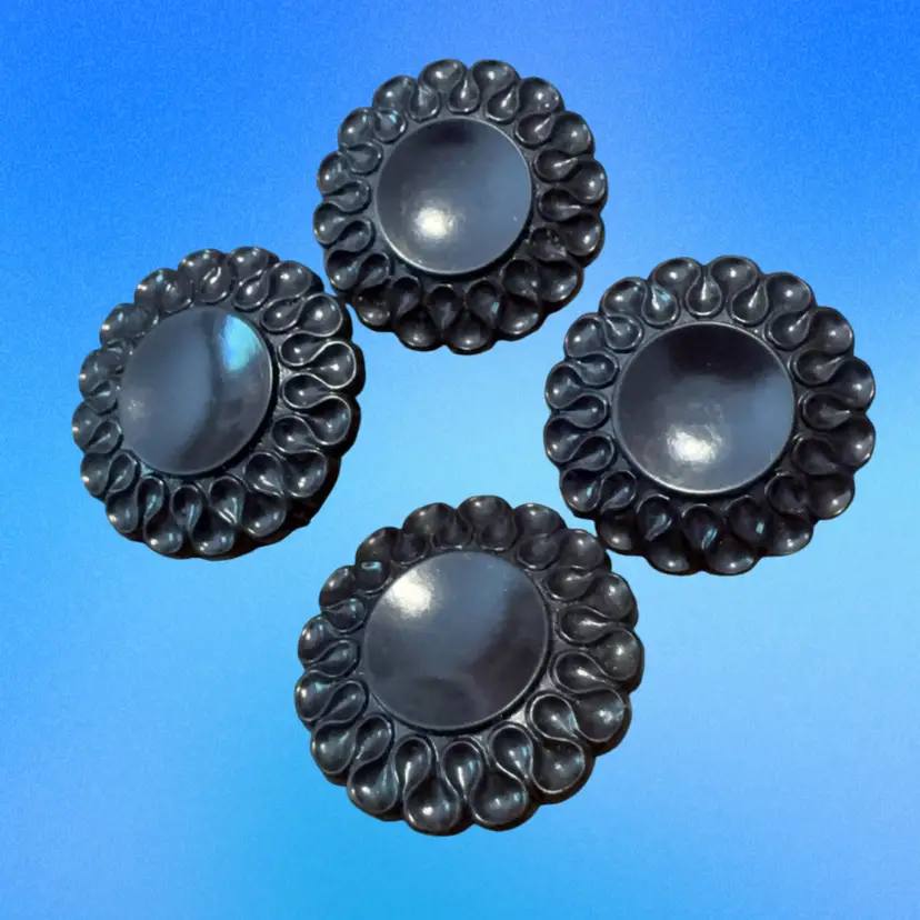 Black Molded Floral Shank Back Buttons Set Of 4
