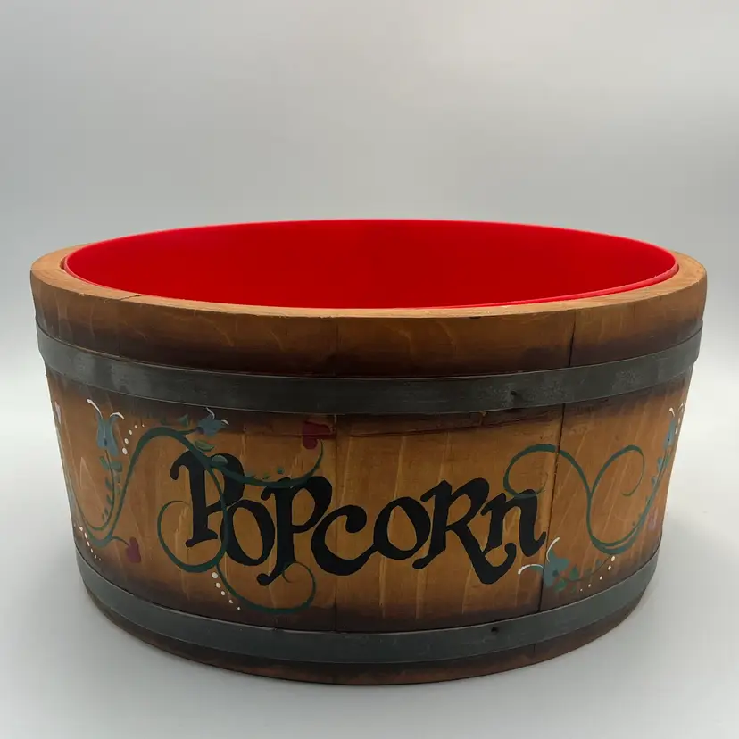 Hand-Painted Wooden Popcorn Barrel