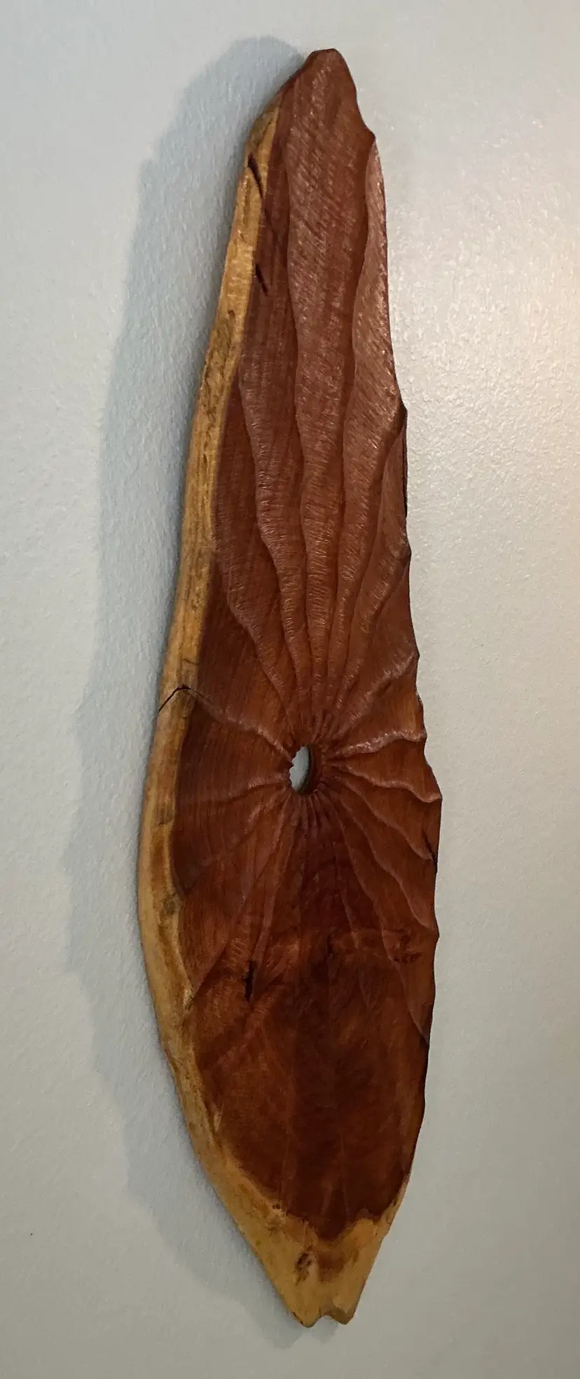 Velvet Mesquite Wall Hanging: 45”l x 16”w x1”d. Watco Tung oil finish. 7 day return policy (Buyer pays return shipping and must be safely packaged)