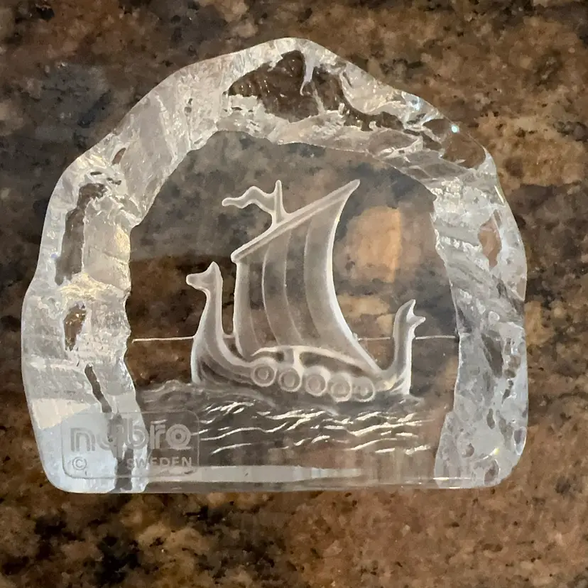 Vintage Nybro Sweden Viking Ship Paperweight