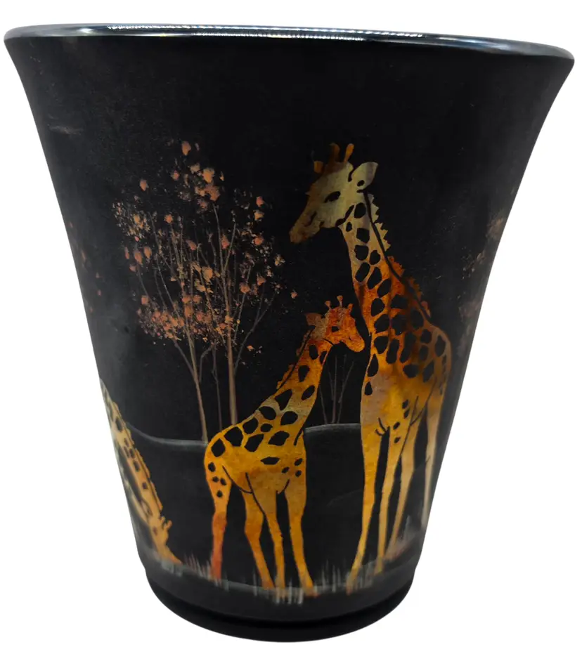 FENTON EBONY "MOTHER'S LOVE" GIRAFFE VASE CONNOISSEUR COLLECTION SIGNED