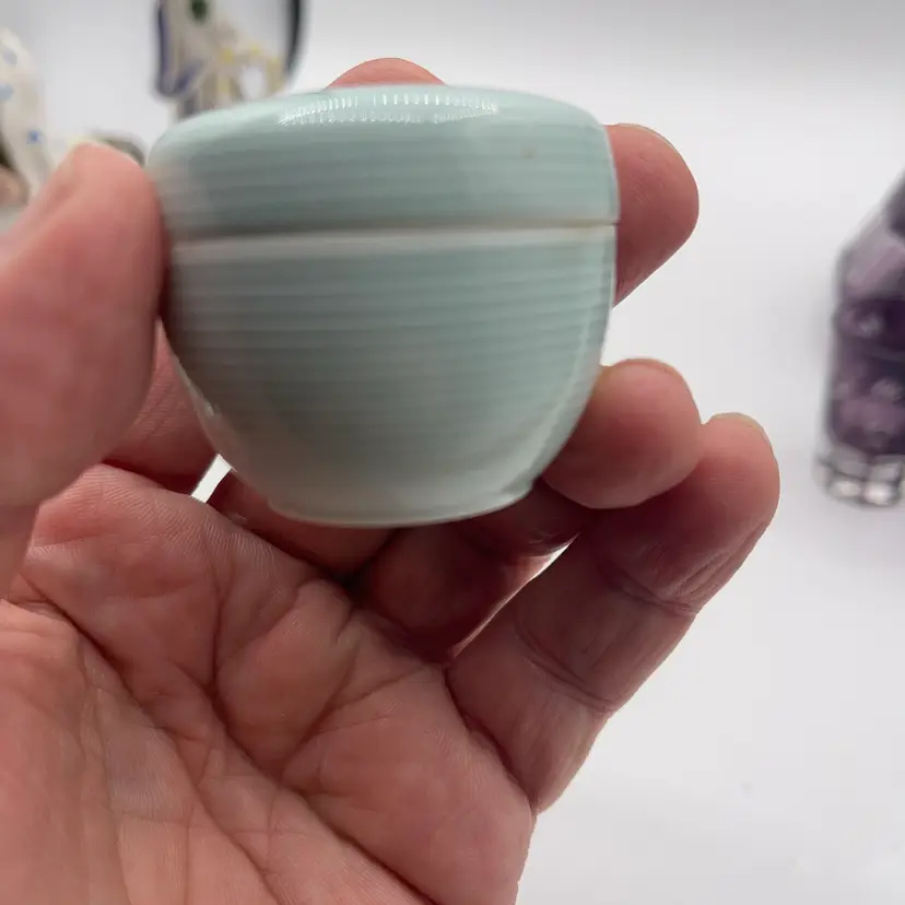 Noritake Japan Light Blue Striped Porcelain Round Trinket Box with Lid