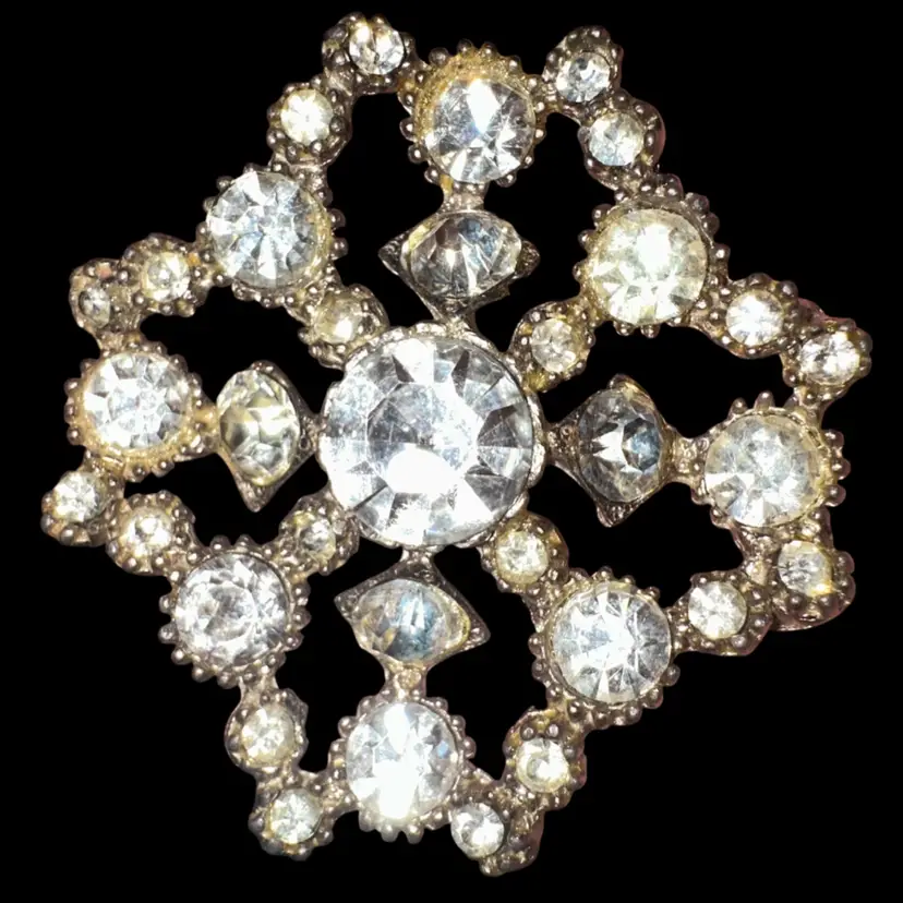 Silvertone Rhinestone Brooch Pin