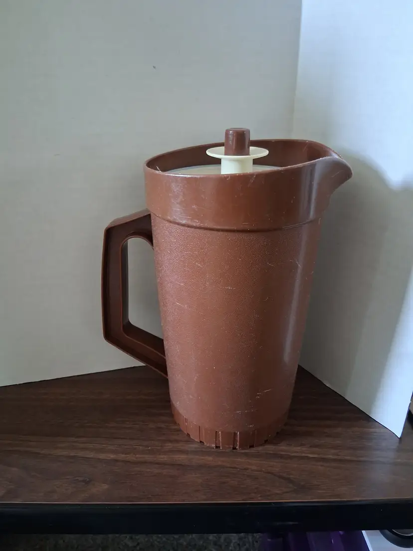 Vintage Brown Tupperware Pitcher with Lid