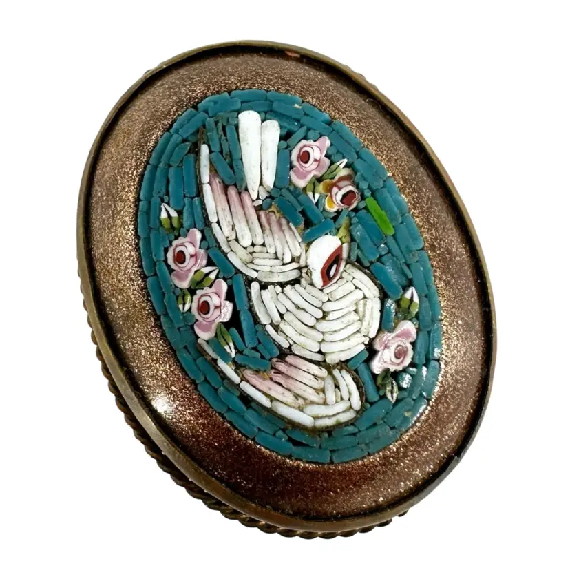 Vtg Goldstone Micro Mosaic Bird Brooch