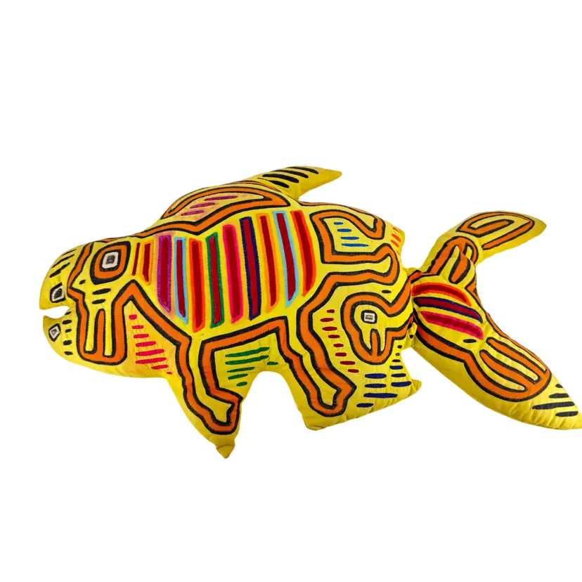 Mola Panama Style Yellow Decorative Fish Pillow
