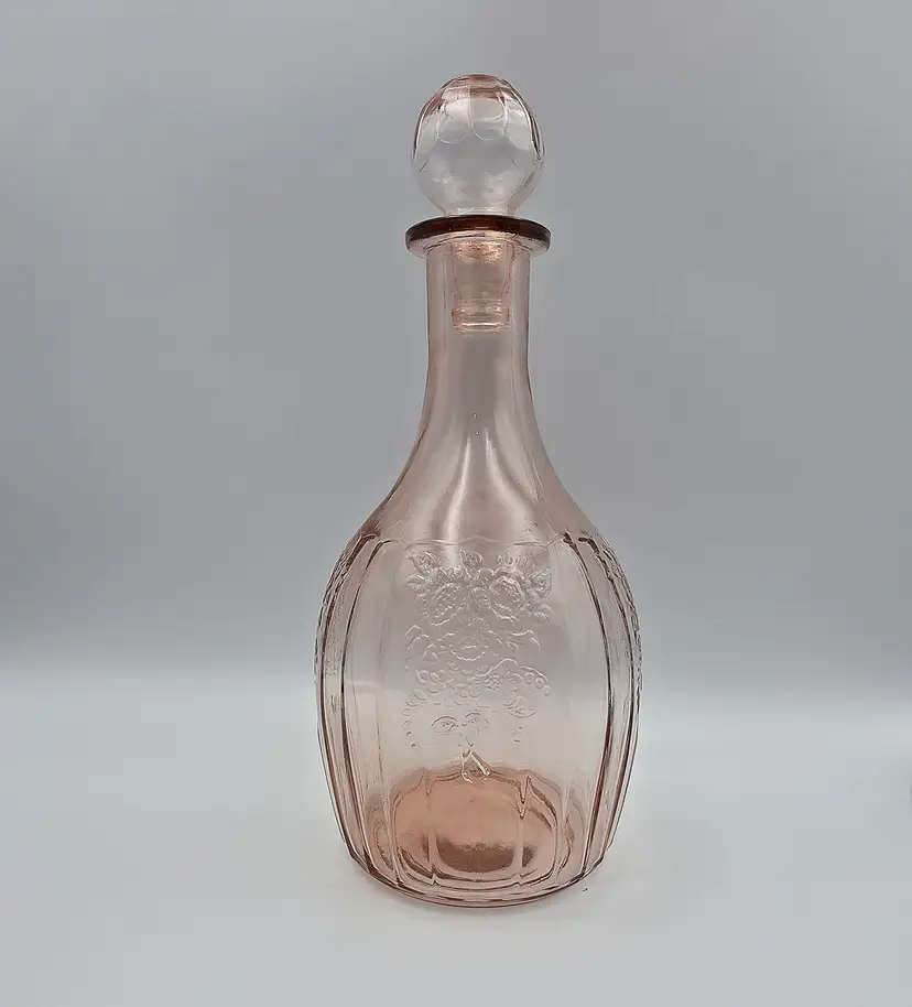 Hocking Glass Pink Depression Decanter with Stopper "Mayfair/Open Rose"