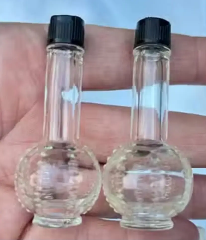Vintage Perfume Bottles, Pair of Clear Mini Hobnail Glass Bottles, 2–3 in, Embossed