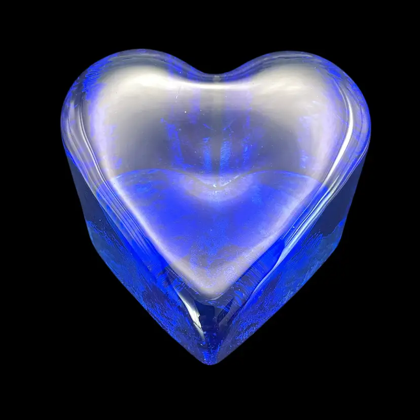 Fire & Light Cobalt Blue Heart Recycled Glass Paperweight Signed Retired 3x3.5x2