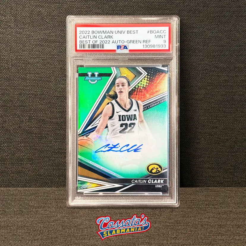 Caitlin Clark: 2022 Bowman's University Best, Auto, Green, 90/99, PSA 9, #BOA-CC