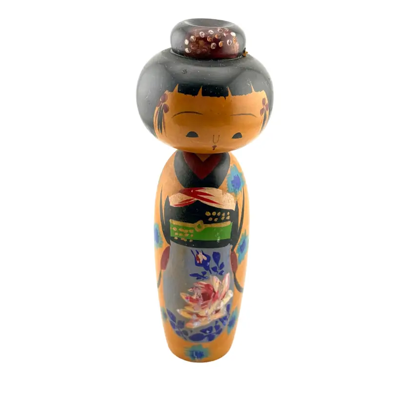 Vintage Wooden Kokeshi Doll Bobble Head 5” Tall x 2” Wide