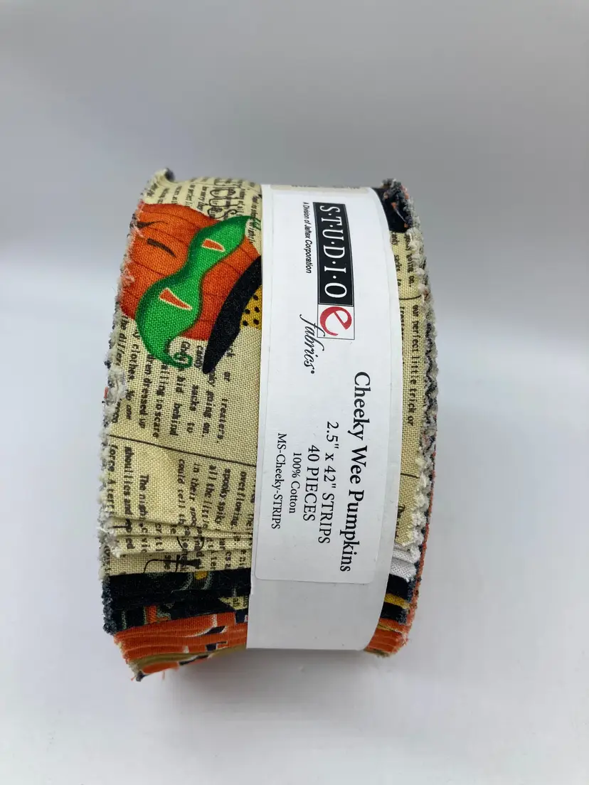 Studio e Fabrics quilt strip bundle features the "Cheeky Wee Pumpkins"