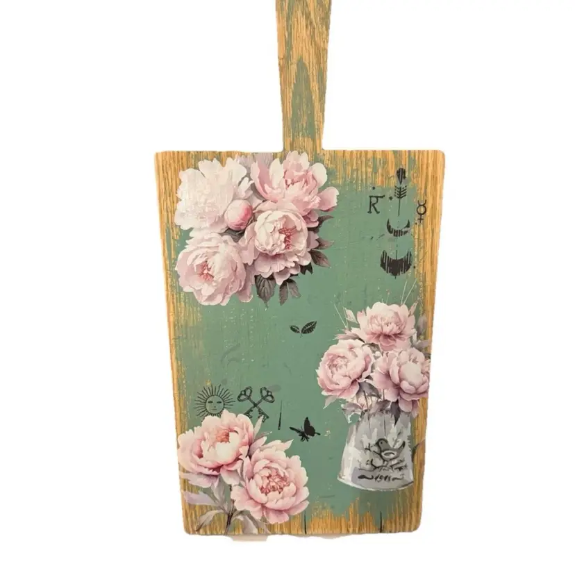 wood green floral cutting board, shabby chic/cottage core, vintage inspired