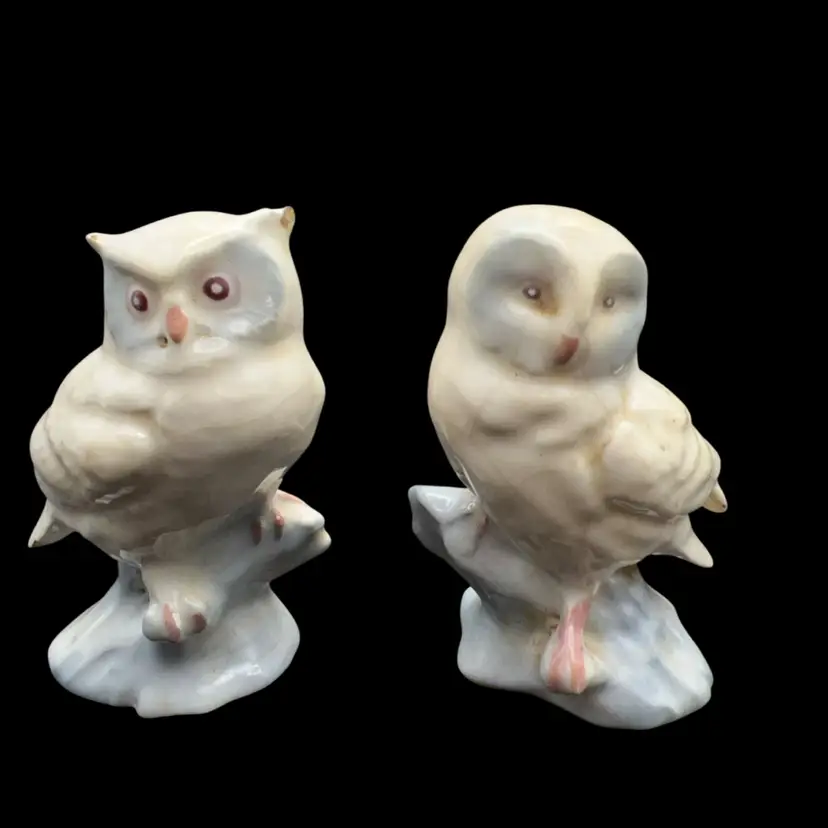 Vintage Porcelain Unmarked Pair Of Owls