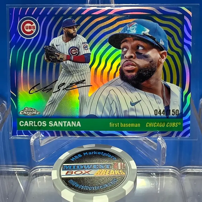 Carlos Santana 2025 Topps Chrome Platinum Blue Vibrations Refractor /150 Chicago Cubs