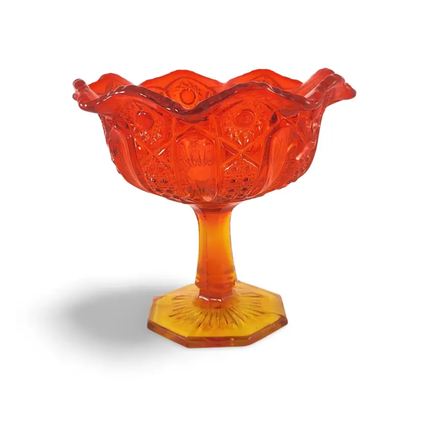 Vintage LE Smith Amberina Compote - MCM Footed Pedestal Dish #155 Quintec Pattern Glows