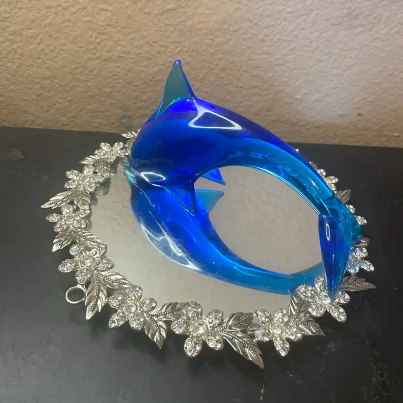 Stunning Murano Italy Cobalt Blue 8” Arched Dolphin Figurine