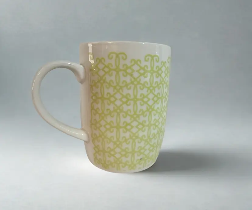Starbucks 2015 Green Geometric Lattice 11 oz Ceramic Coffee Mug Scandinavian Modern Trellis Pattern Cup