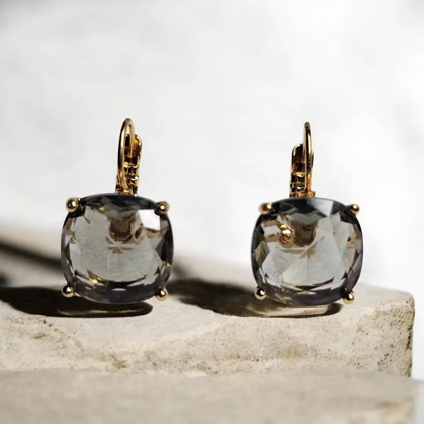 Cushion Cut Lab Created Smoky Quartz Gold Tone Lever Back Earrings