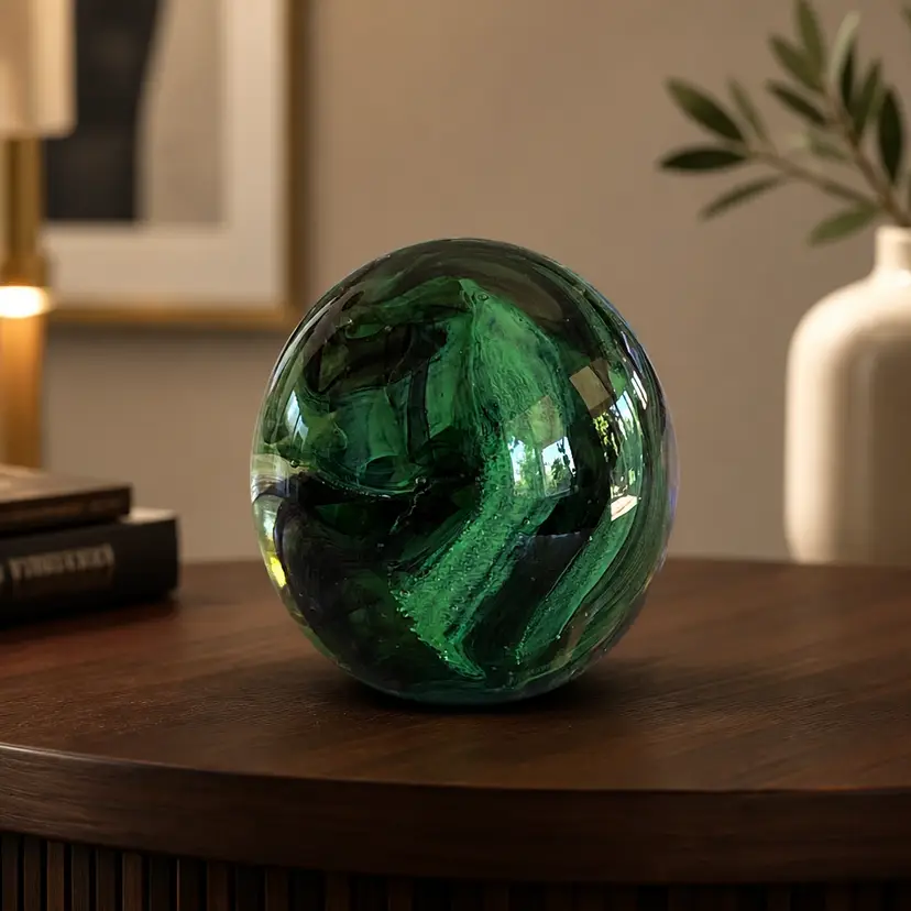 Kerry Glass Ireland Paperweight w/ Emerald Green Swirl Pattern