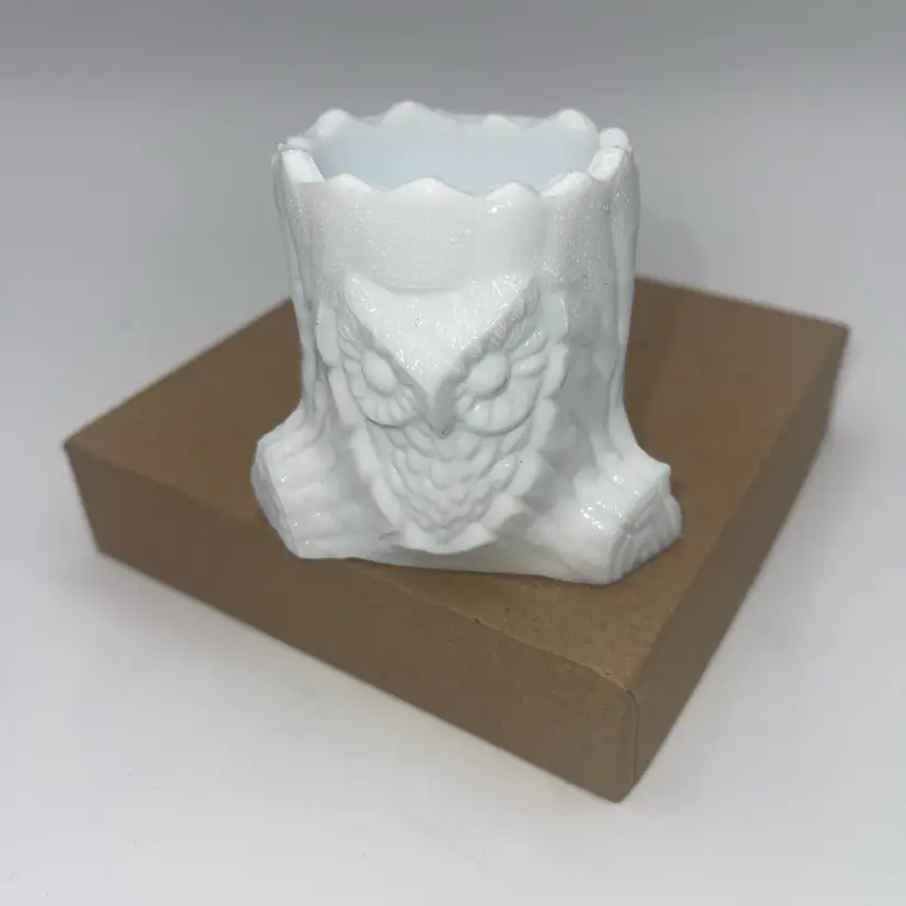 Milk, Glass Tree Stump With Owl Toothpick Holder