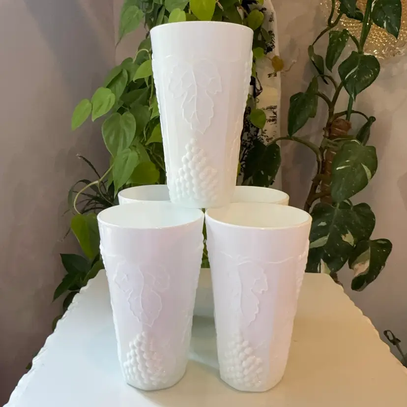 Five-Piece Milk Glass Drinking Glasses