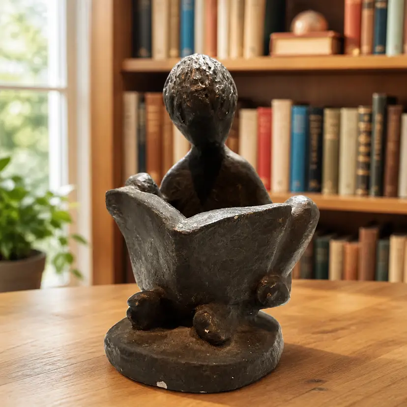 1970's Austi Productions Chalkware Sculpture of Seated Child Reading a Book