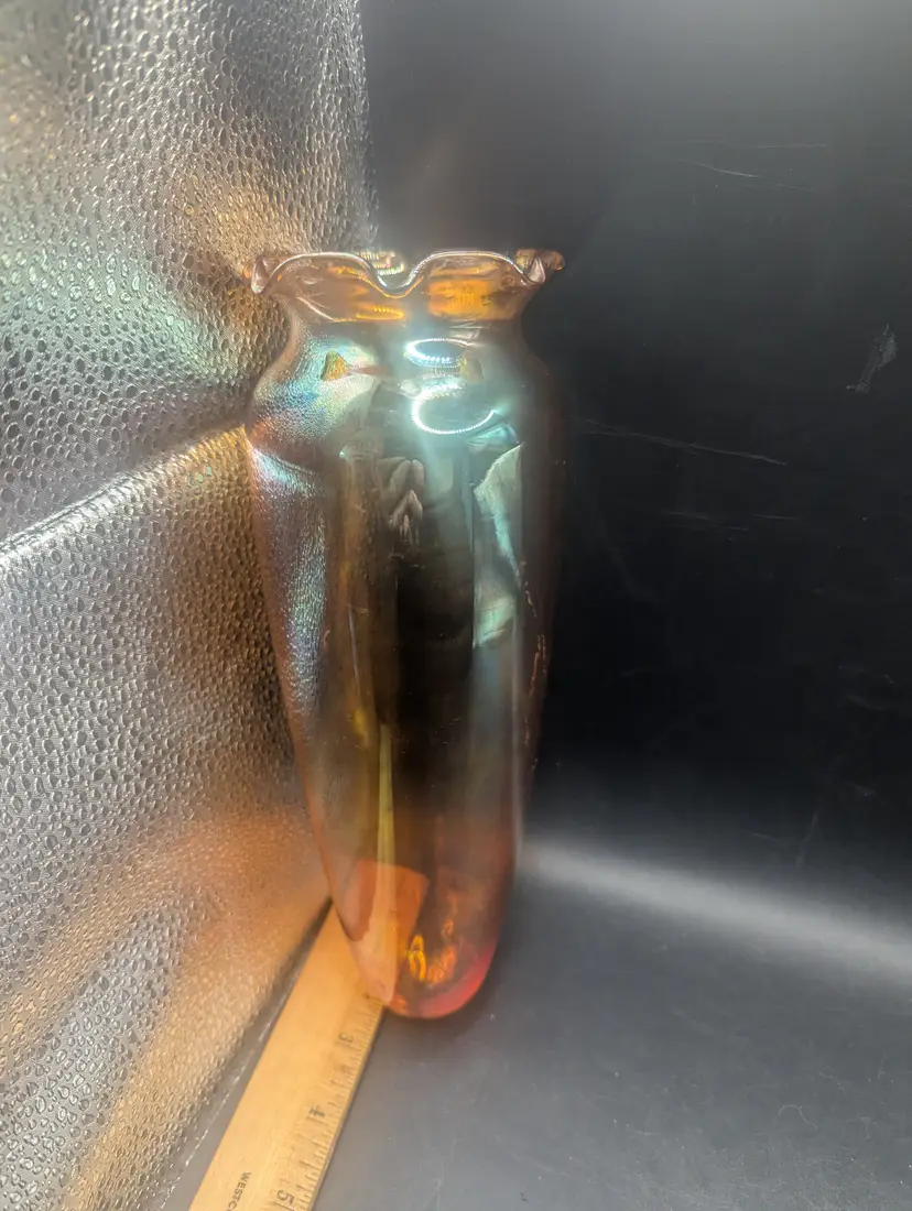 Antique Iridescent Marigold Carnival Glass Carriage Vase