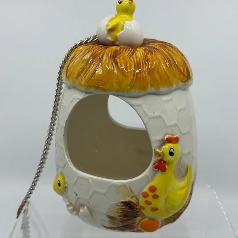 Vintage 70s Sears&Roebuck Chicken Birdhouse Feeder Planter Scrubby Holder 7.5”