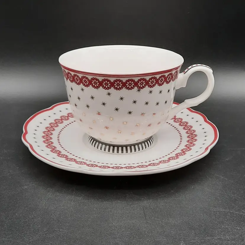 Grace Teaware Red Nordic Cup & Saucer Red White Black