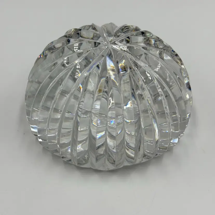 Glass Vintage Clear Lead Crystal Ribbed Sea Urchin Round Dome Paperweight