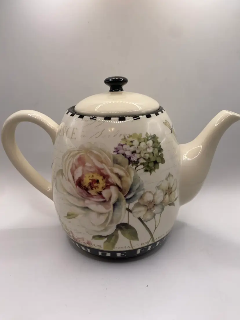 Certified International Marche De Fleurs Teapot Lisa Audit Floral Cream Lid