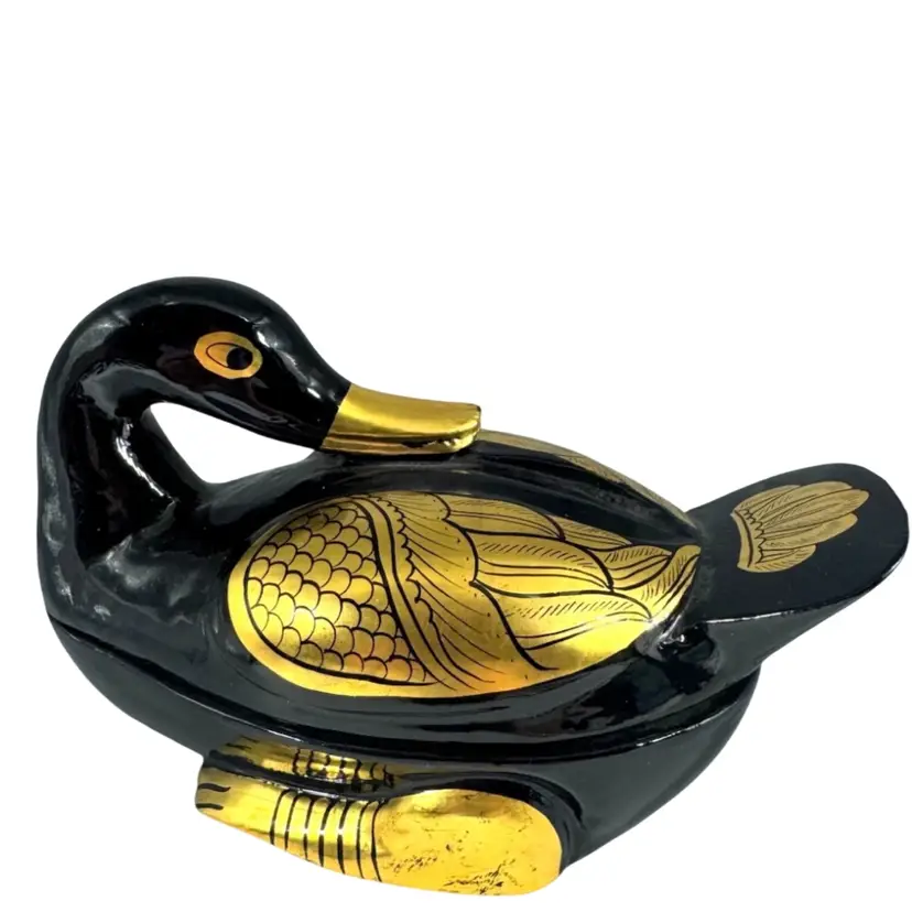 Black & Gold Lacquer Duck Box Made In Thailand