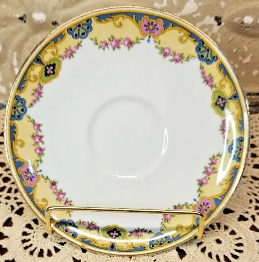 Set of 6 Colorful 1920s Charles Ahrenfeldt Limoges Floral Saucers (read)
