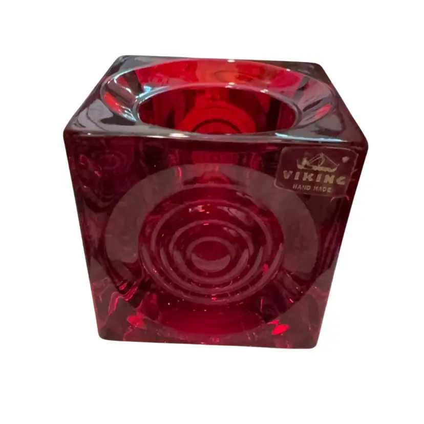 Vintage Viking Glass Ruby Red Bullseye Candle Holder