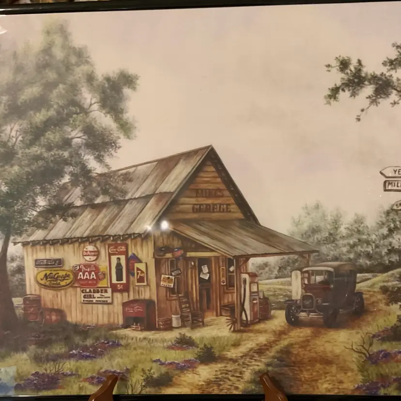 🎉20”x16” Framed Litho “Mike’s Garage”