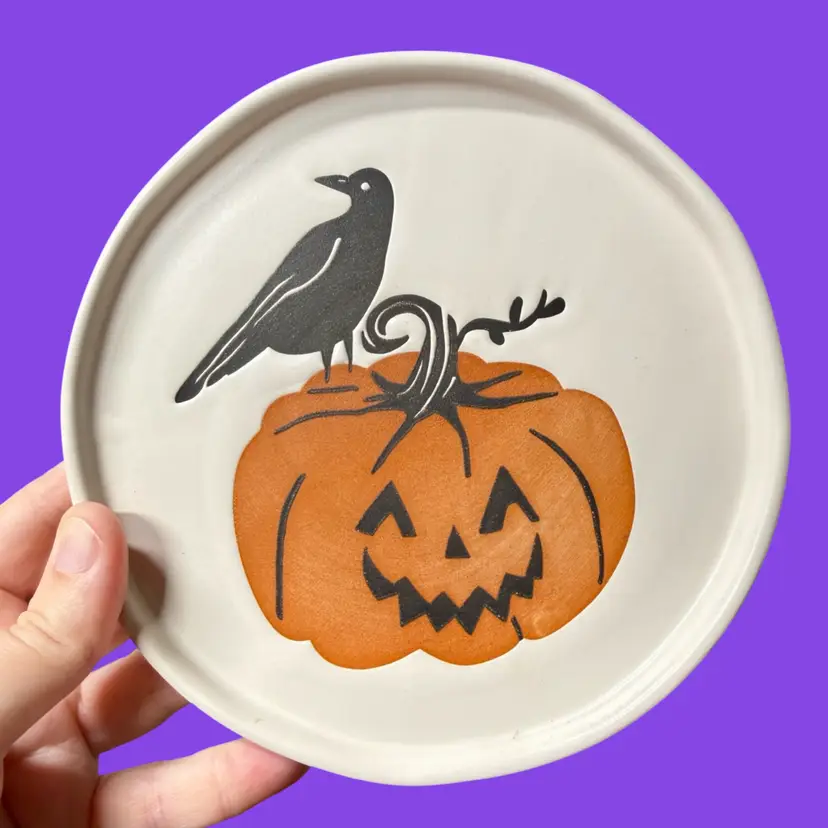 2021 6" THRESHOLD TARGET Halloween Appetizer Ceramic Dish, Pumpkin Crow, Single