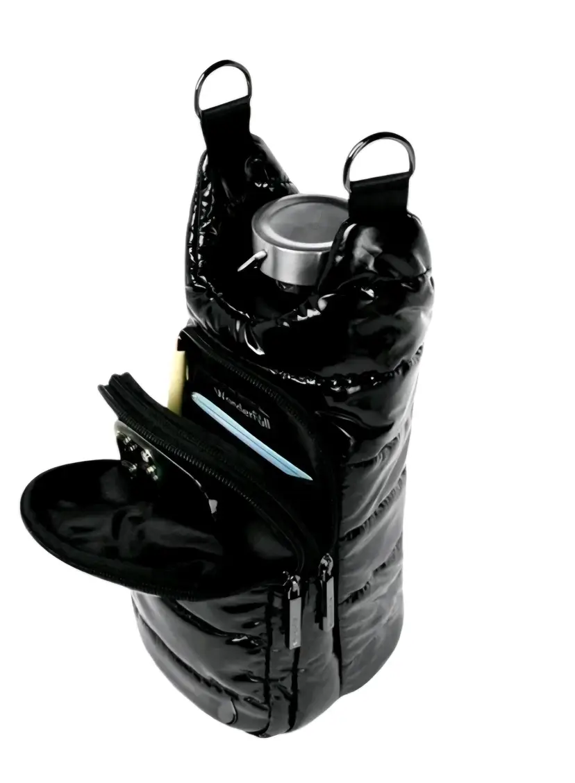 WanderFull Puffer Hydrobag Glossy Black • Stripe Strap • NWOT