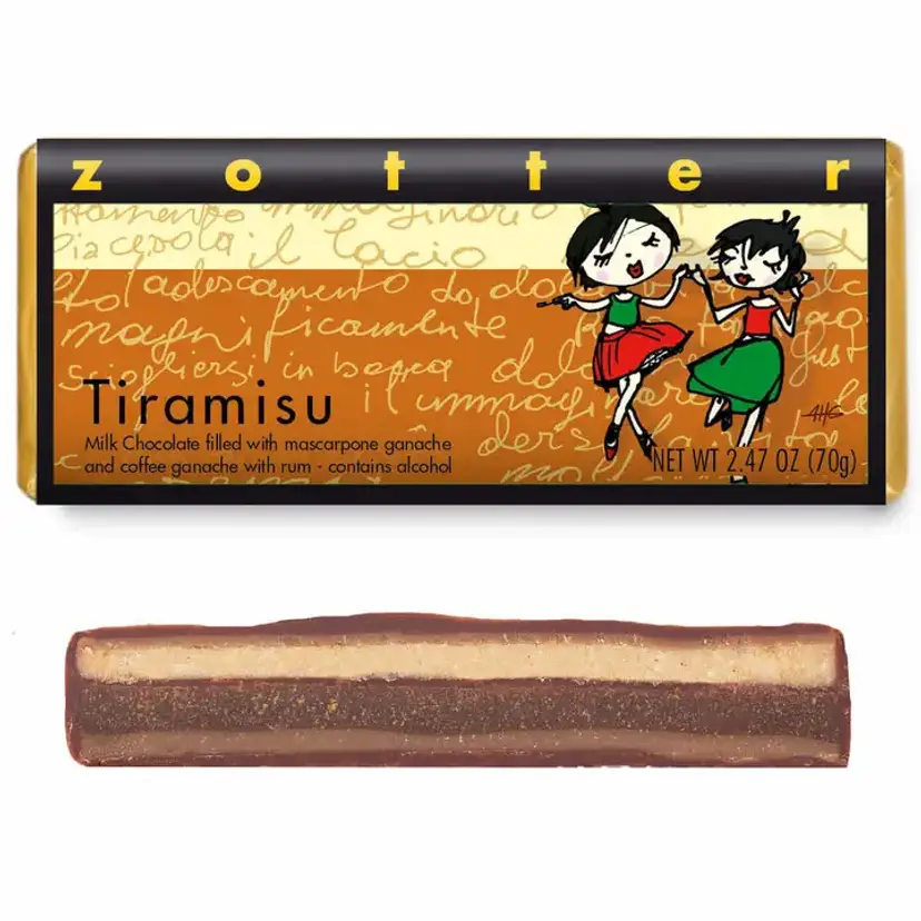 Zotter Tiramisu Hand Scooped Chocolate Bar