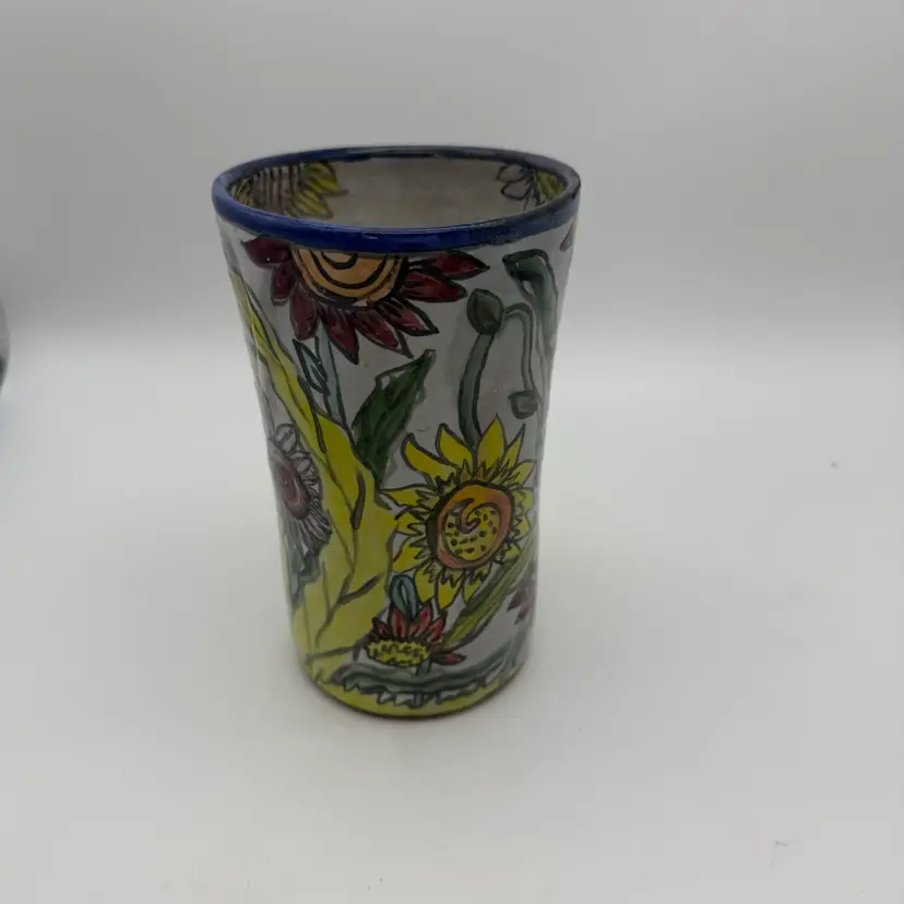 Vintage Art Pottery Signed 7” Vase - Hand Painted Sunflower Design