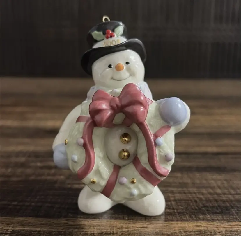 Lenox 2008 Annual Snowman Ornament Decorating for Christmas #791195 Gold Accents